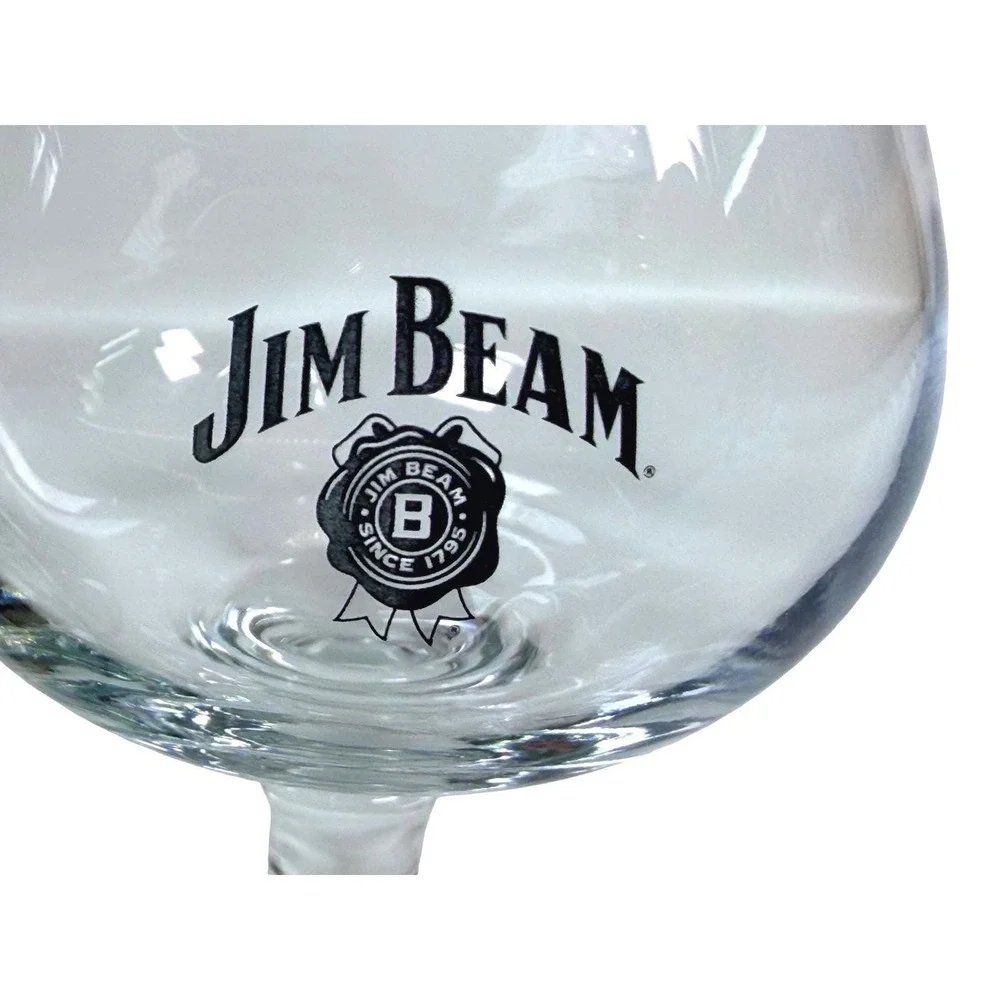 VTG Jim Beam Bourbon Snifter Glasses Set of‎ 2 Clear Glass Black Logo Barware 4